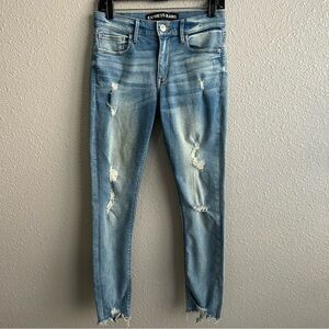 Express Ultimate Stretch Mid Rise Ankle‎ Legging Destructed Light Wash Jeans